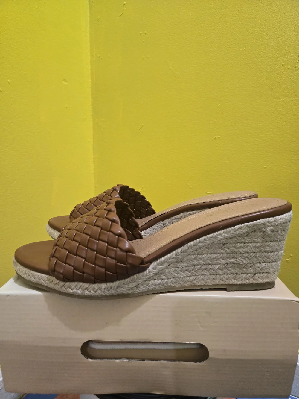 KAYLEEN By Los Angeles Tan Woven Slide Sandals